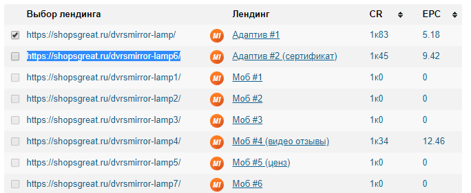 выбор лендинга