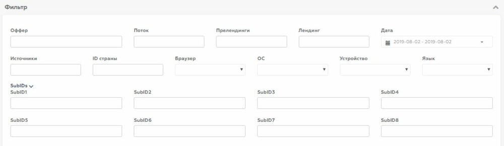 Фильтры статистики